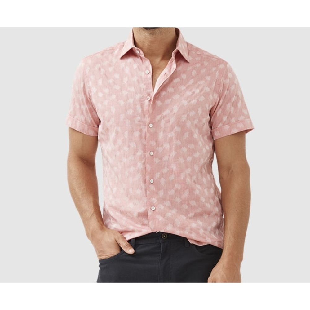 New $168 S Rodd & Gunn Ashburton Sports Fit Short Sleeve Shirt Mens Coral Cotton
